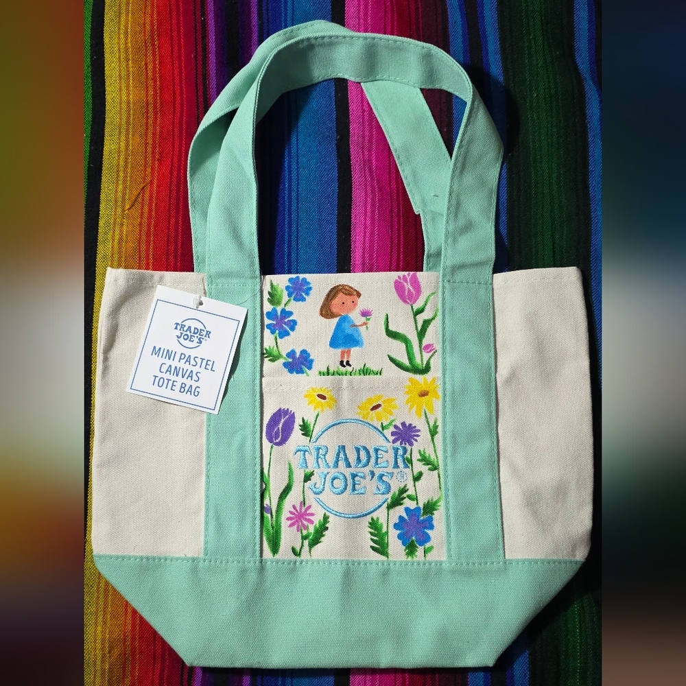 Green Floral Canvas Tote Bag